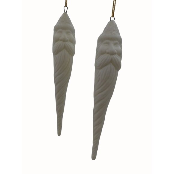 Santa Claus Icicle Christmas Ornaments Ceramic White Set of 2 - Picture 1 of 6